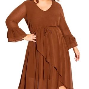 City Chic Long Sleeve Asymmetrical Dress: Ginger